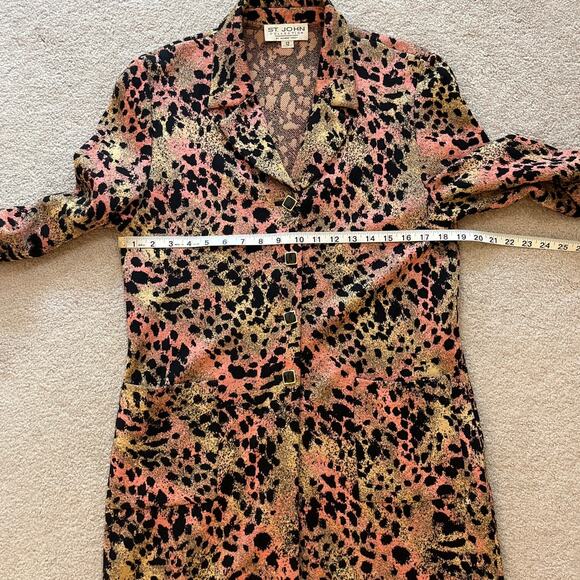 St. John Collection Santana Knit Leopard Print Sweater Coat Size 12 Old Money - Picture 9 of 10
